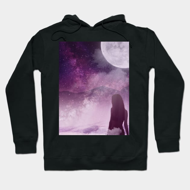 Breathtaking Artwork of a Girl Swimming under the Starry Sky Hoodie by The Art of Space